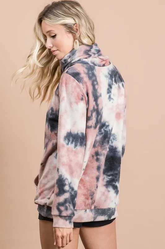 Brushed Tie Dye Overlapped Turtle Neck Sweatshirt, image 4