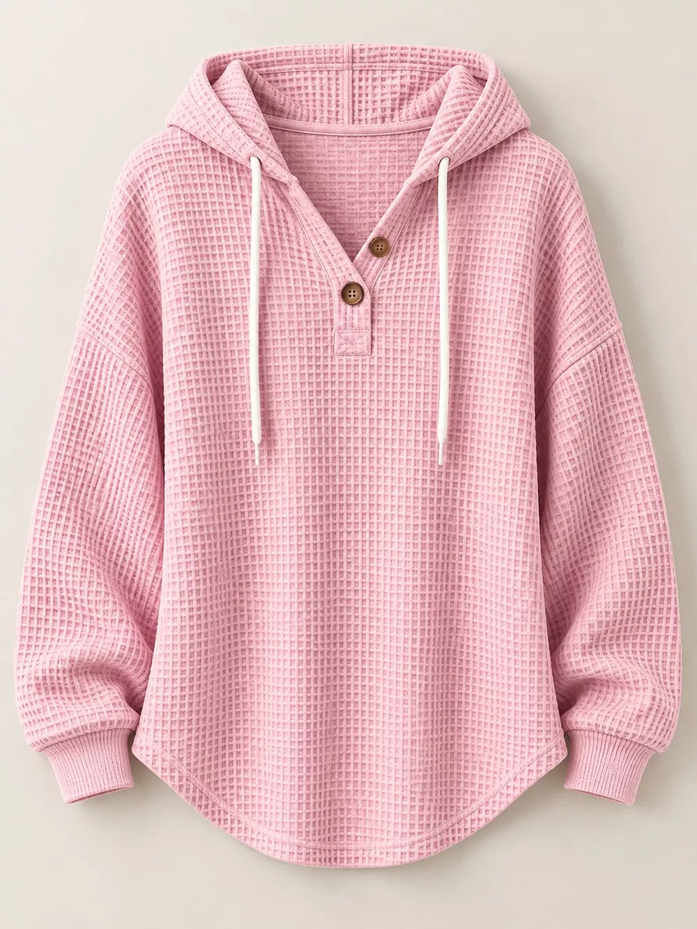 Full Size Waffle Knit Button Detail Hoodie Plus Size, image 18