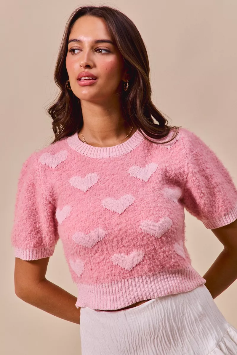 All Over Heart Valentine Cropped Sweater, image 5