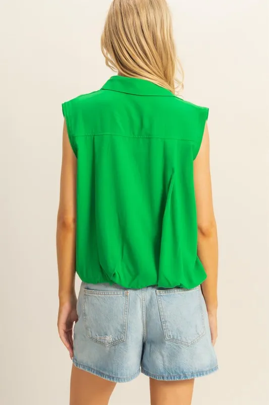 Buttoned Front Sleeveless Collar Shirt, image 4
