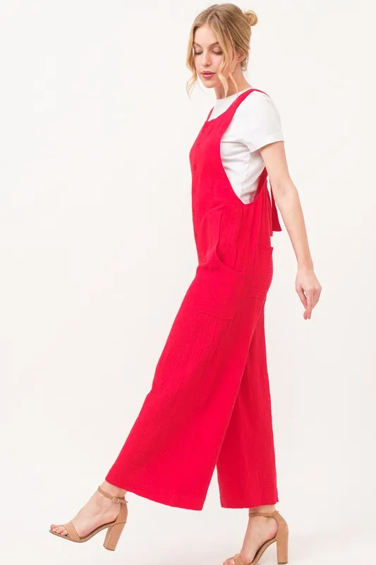 Gauze Loose Fit Tied Back Overalls, image 5