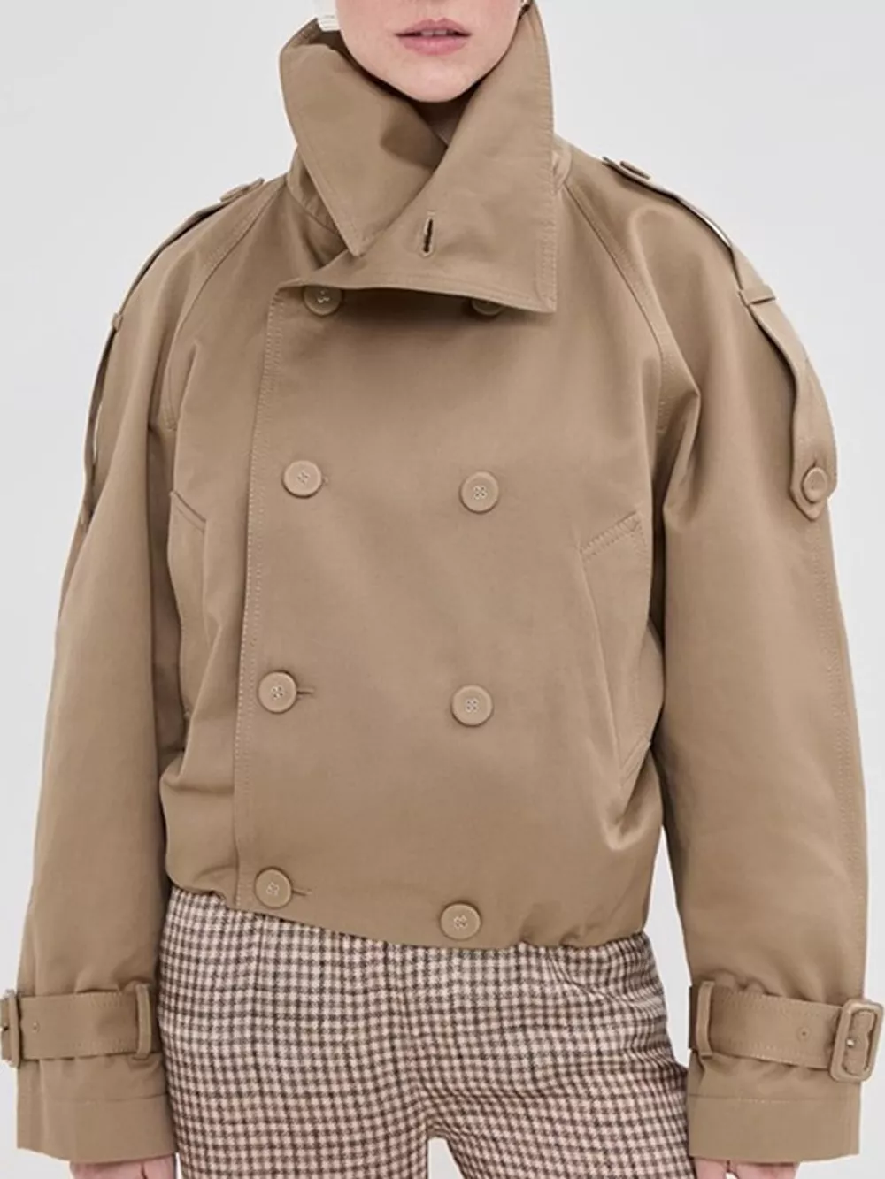 Double-Breasted Cropped Trench Jacket, image 3