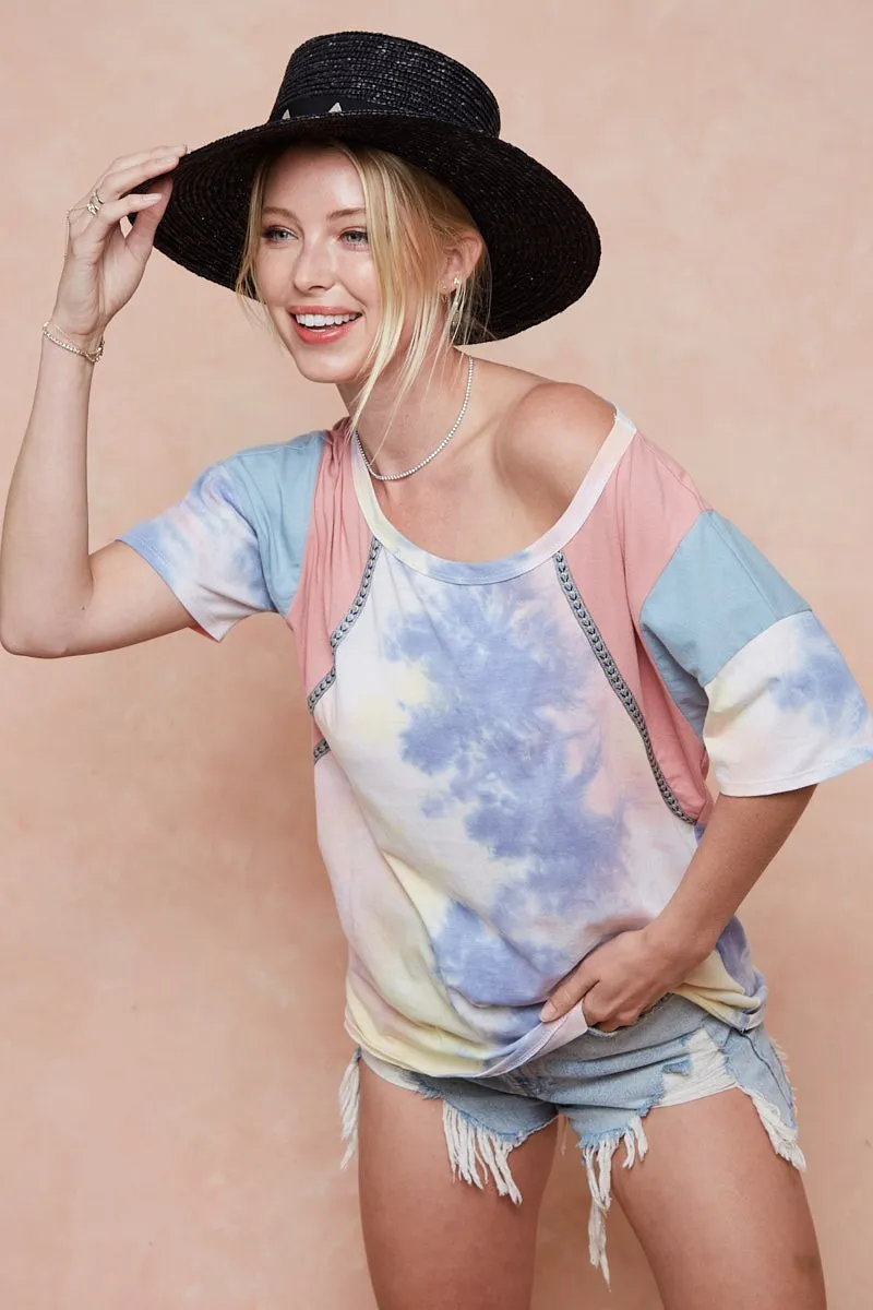 Tie Dye Printed Cotton Color Block T-Shirt, image 14