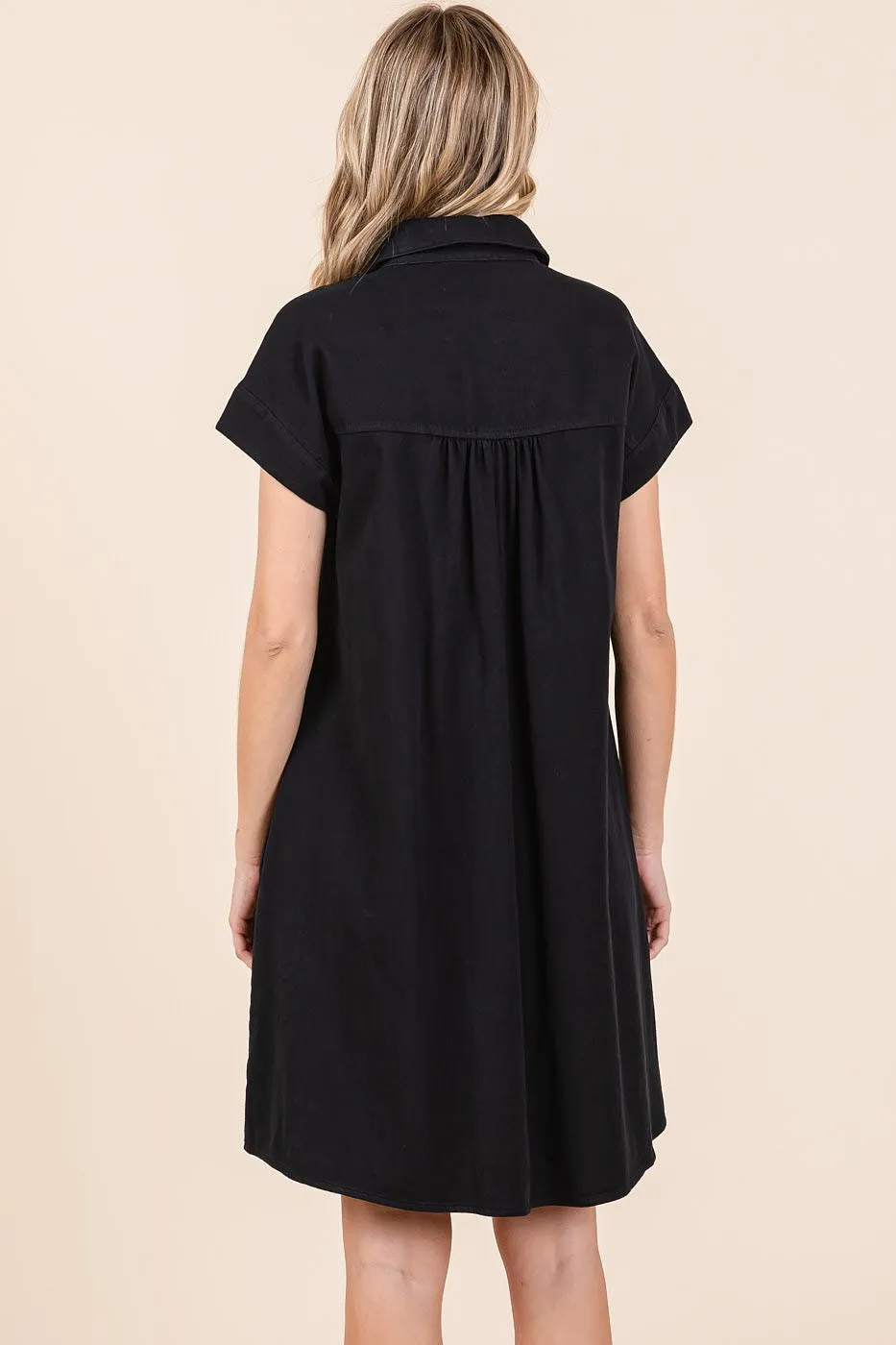 Twill Short Sleeve Collared Mini Dress, image 5