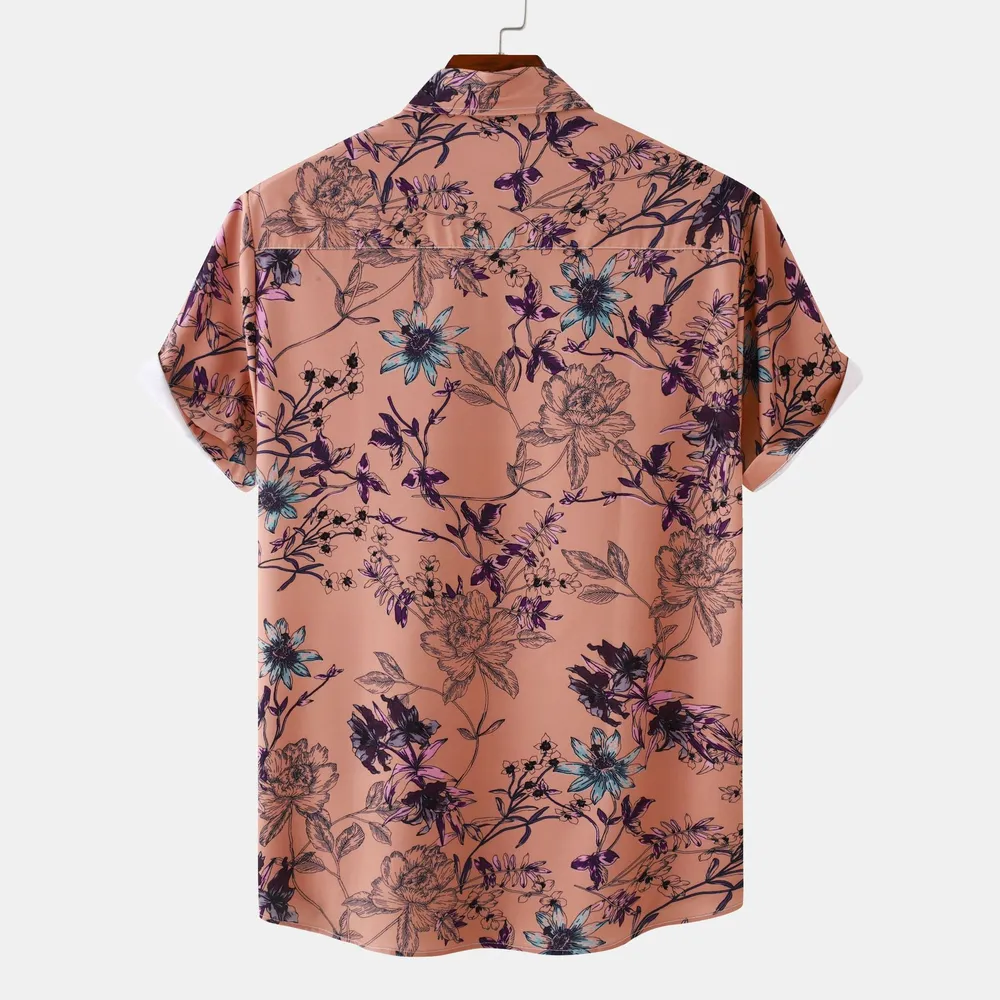Men's Plus Size Floral Print Short Sleeve Button Down Casual Shirt, image 24