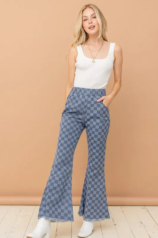 Checkerboard High Waist Bell Pants, image 4