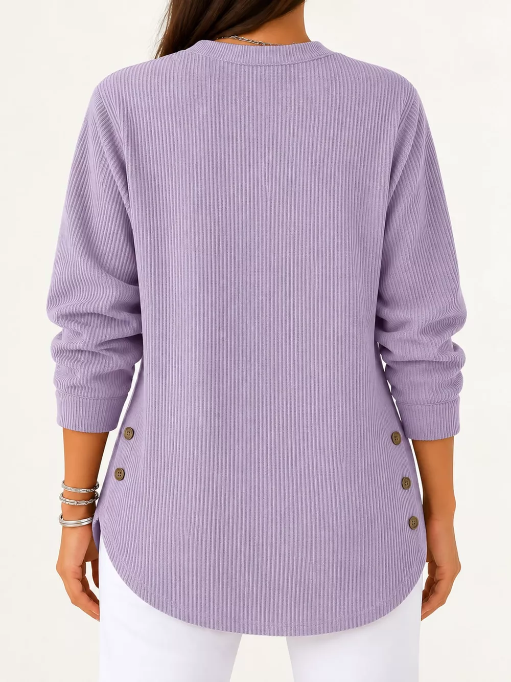 Full Size Button Detail Long Sleeve Top Plus Size, image 45