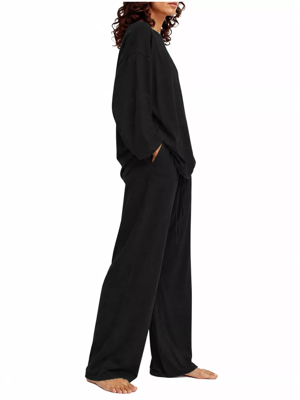 Full Size Round Neck Top and Drawstring Wide-Leg Pants Set Plus Size, image 7
