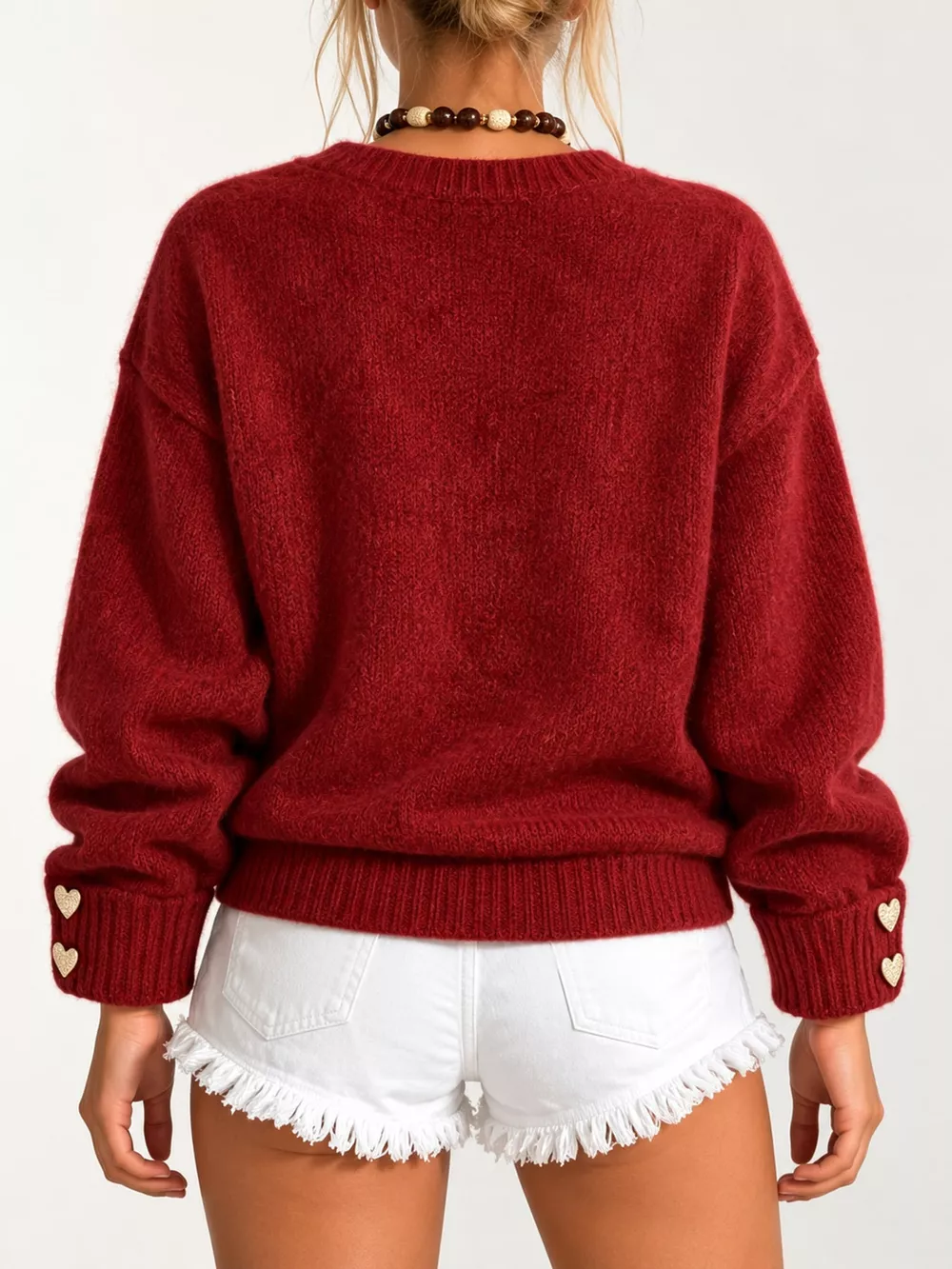V-Neck Heart-Shaped Buttons Cardigan, image 3