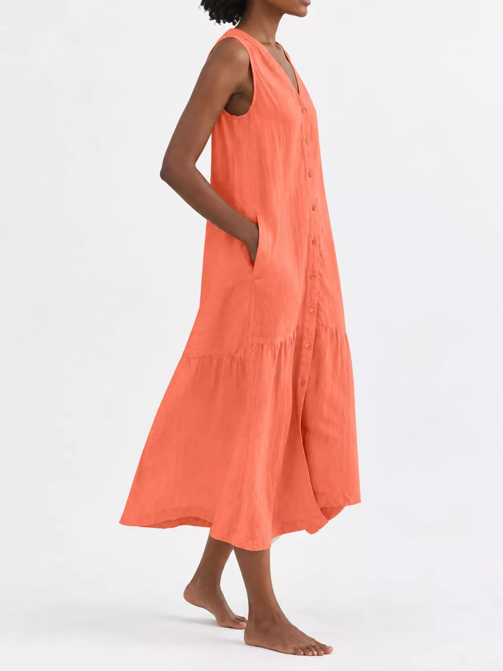 Full Size V-Neck Button Front Sleeveless Midi Dress Plus Size, image 32