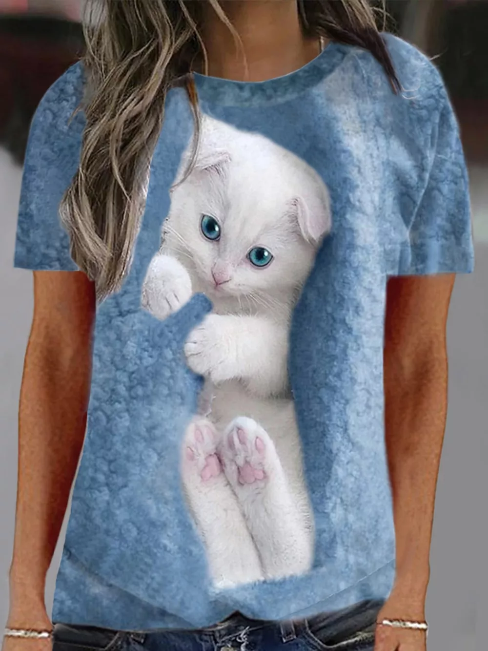 Full Size Cat Graphic Round Neck Top Plus Size, image 17