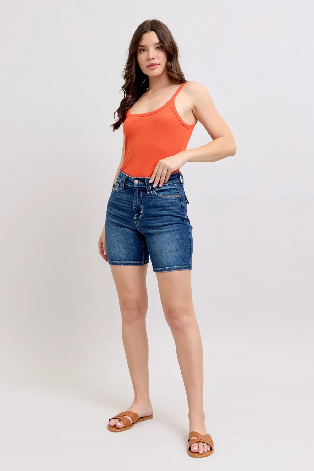 Full Size High Waist Bermudas Jeans W/ Back Flap Pockets Plus Size, image 10