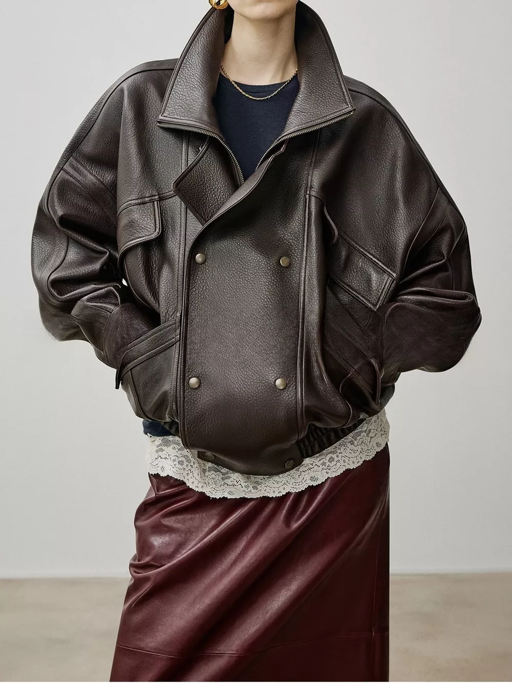 Snap Down Leather Jacket