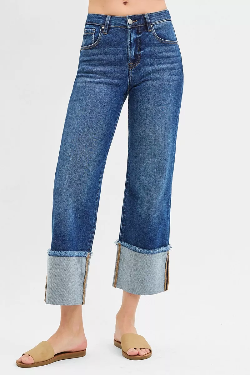 Full Size Mid Rise Crop Wide Wide Cuffed Jeans Plus Size, image 6