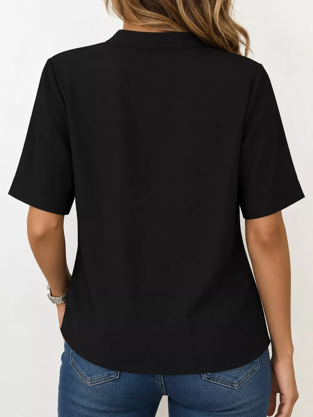 Full Size Notched Short Sleeve Blouse Plus Size, image 8