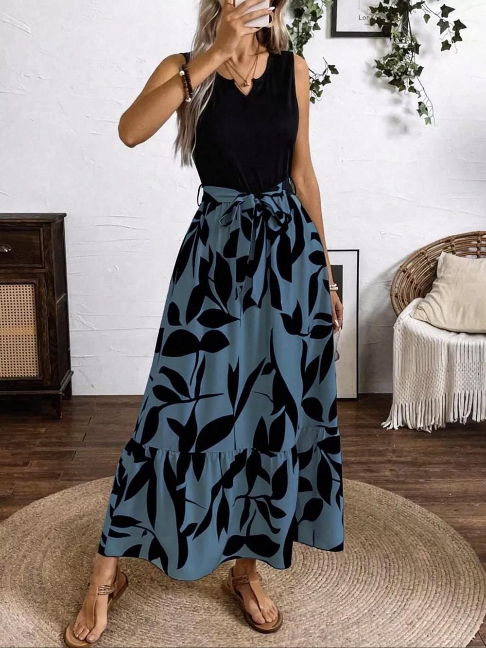 Sleeveless Floral Print Maxi Dress, image 4