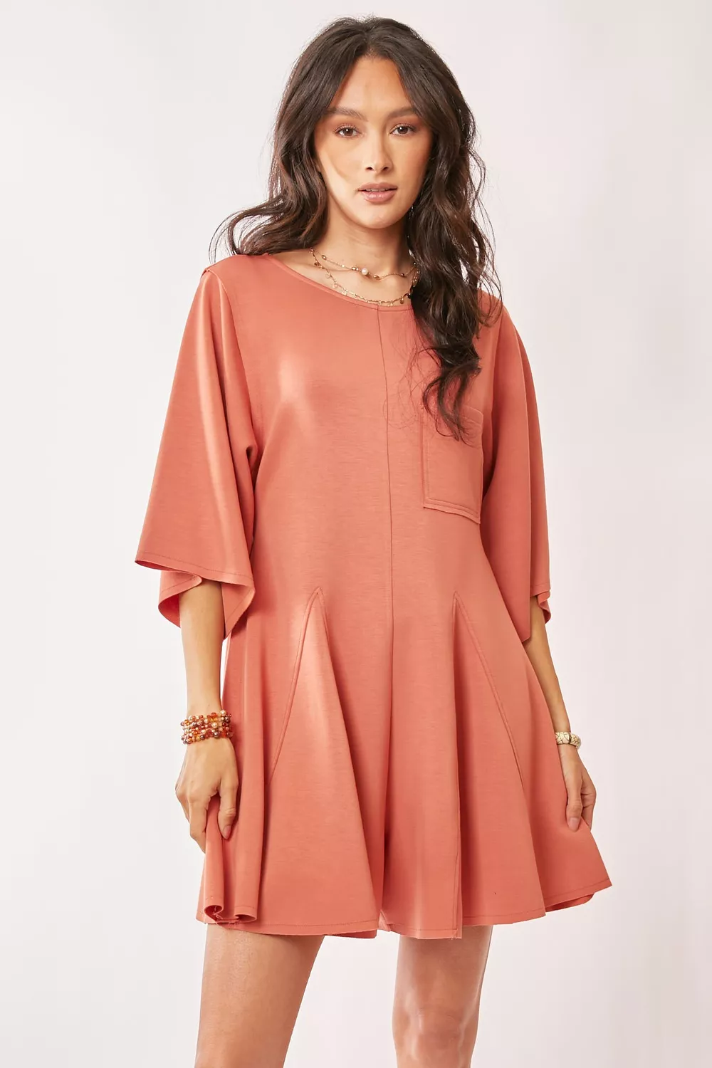 Solid Draped Sleeve Ties Back Skort Romper, image 4