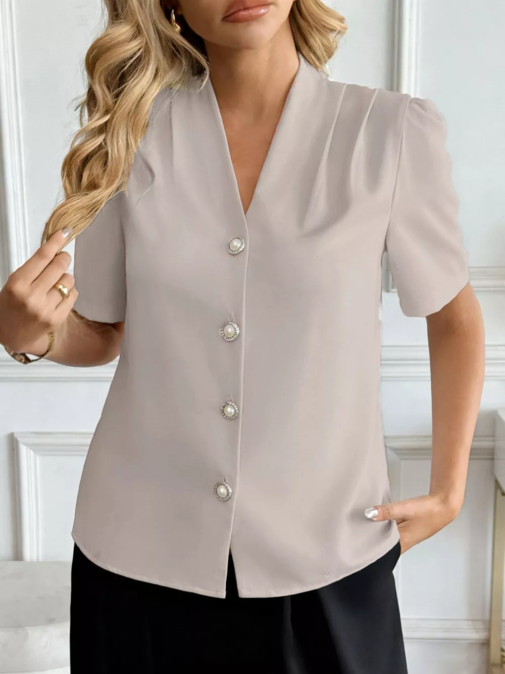 V-Neck Button-Down Shirt, image 2