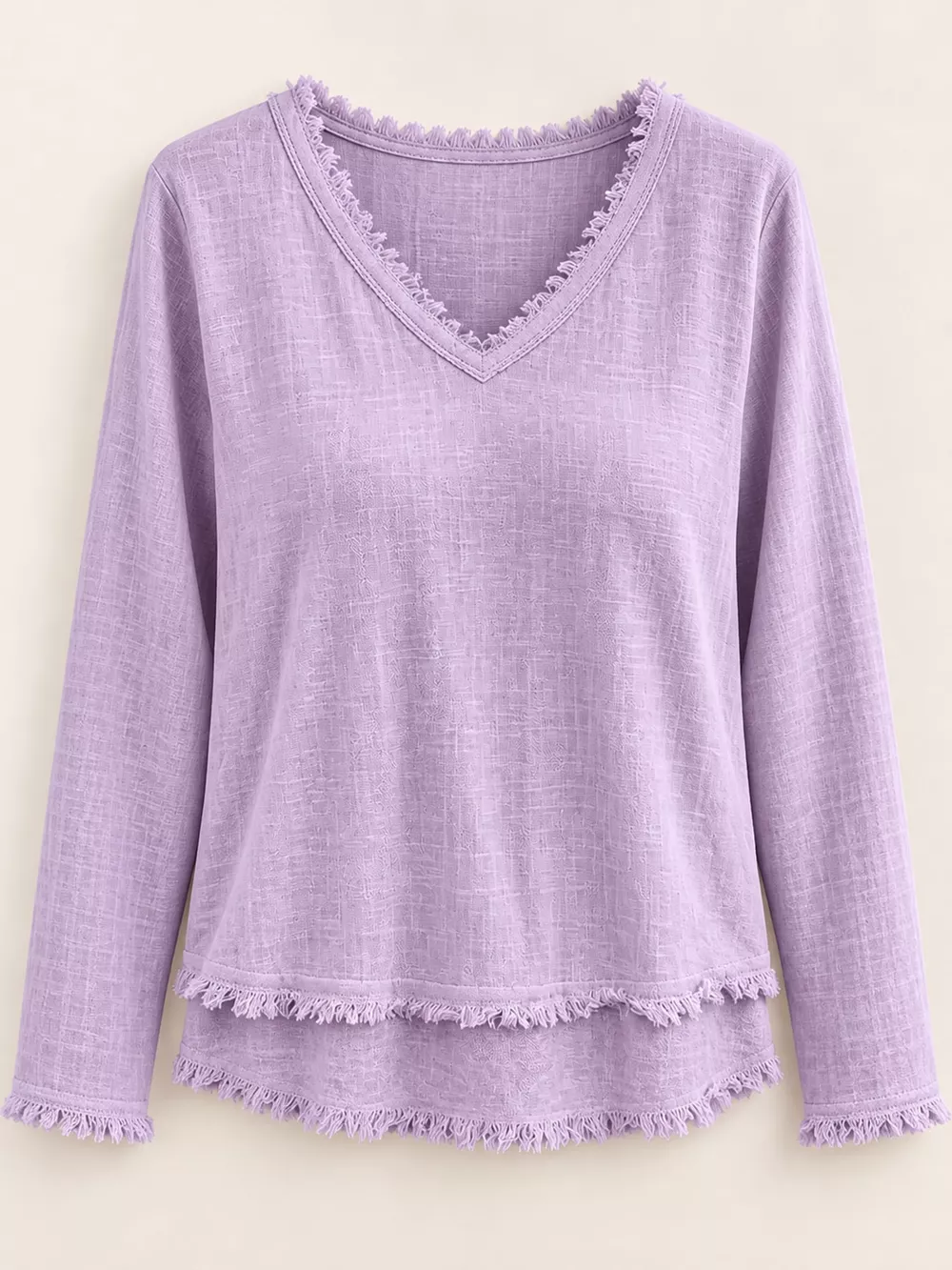 Full Size Frayed Hem V-Neck Blouse Plus Size, image 59