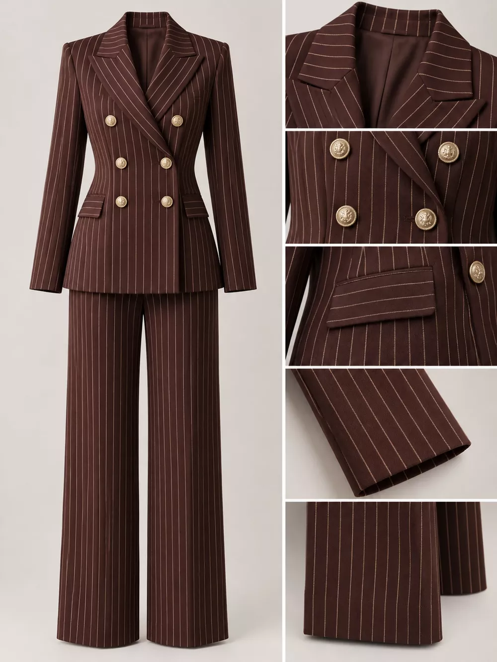 Double-Breasted Pinstripe Blazer and Wide-Leg Pants Set, image 31