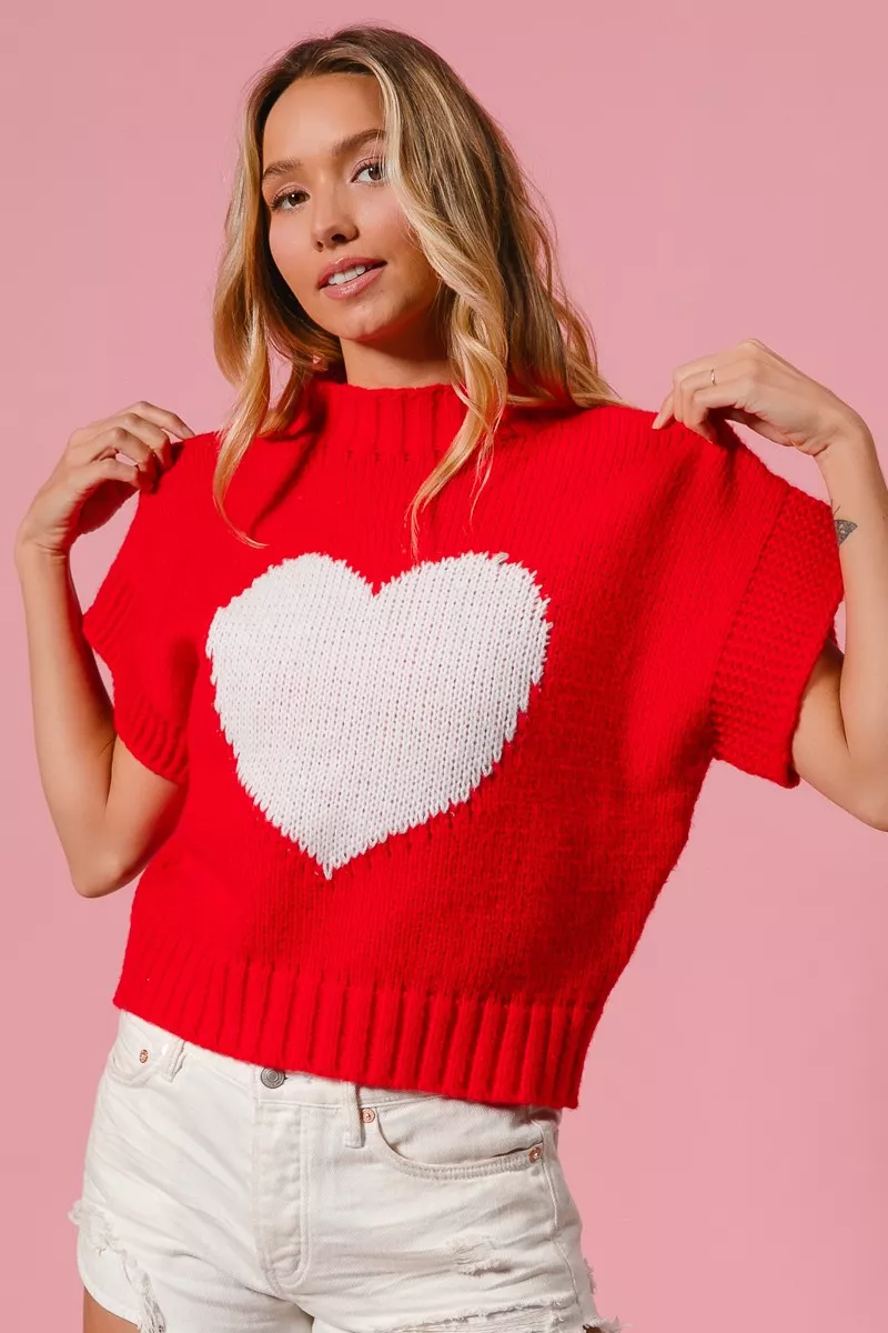 Rib Banded Heart Pattern Valentines Sweater, image 3