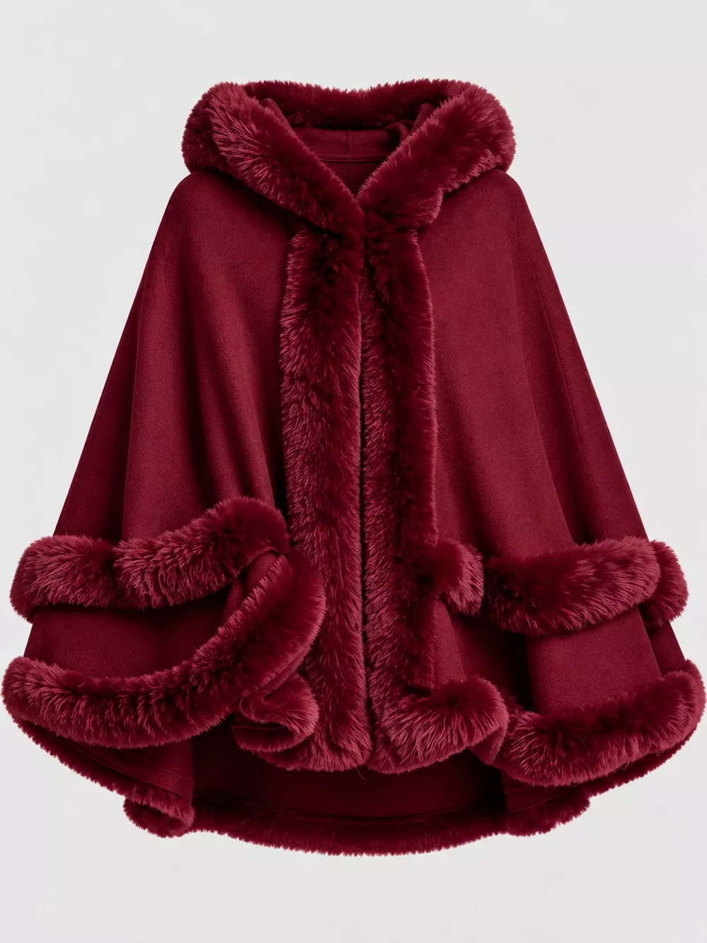 Faux Fur Trimmed Hooded Cape, image 22