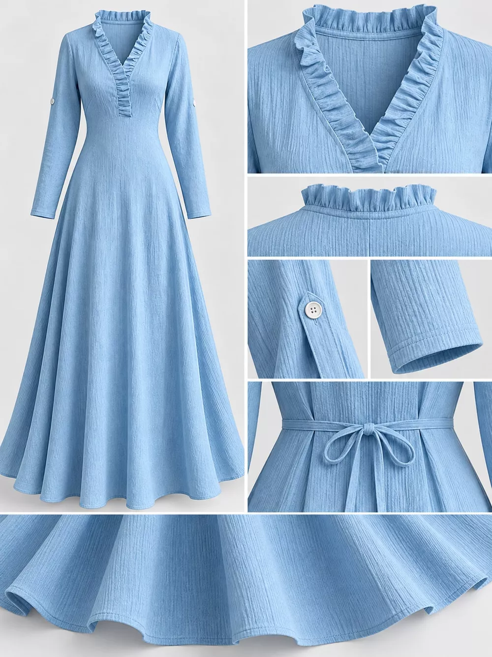 Full Size Frill Roll-Up Sleeve Maxi Dress Plus Size, image 37
