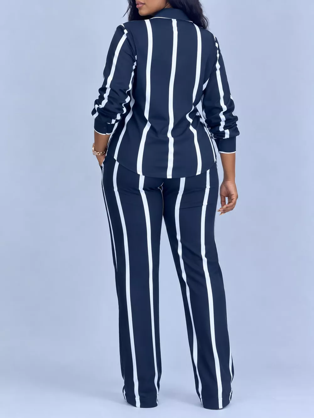 Striped Button-Down Shirt and Wide-Leg Pants Two-Piece Set, image 3