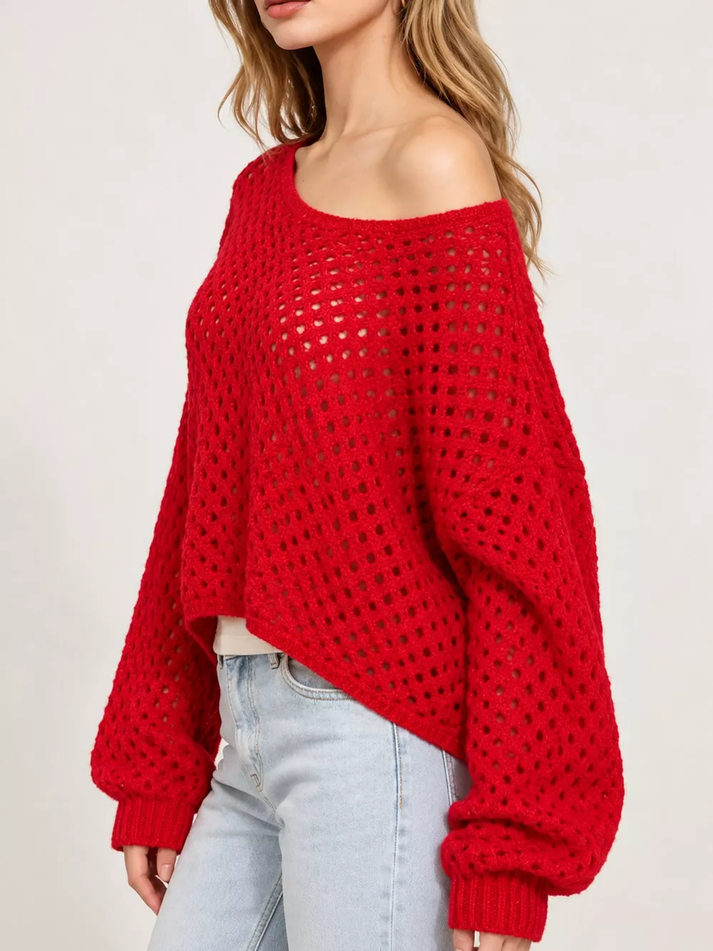 Hollow Out Boat Neck Knit Cover Up, image 2