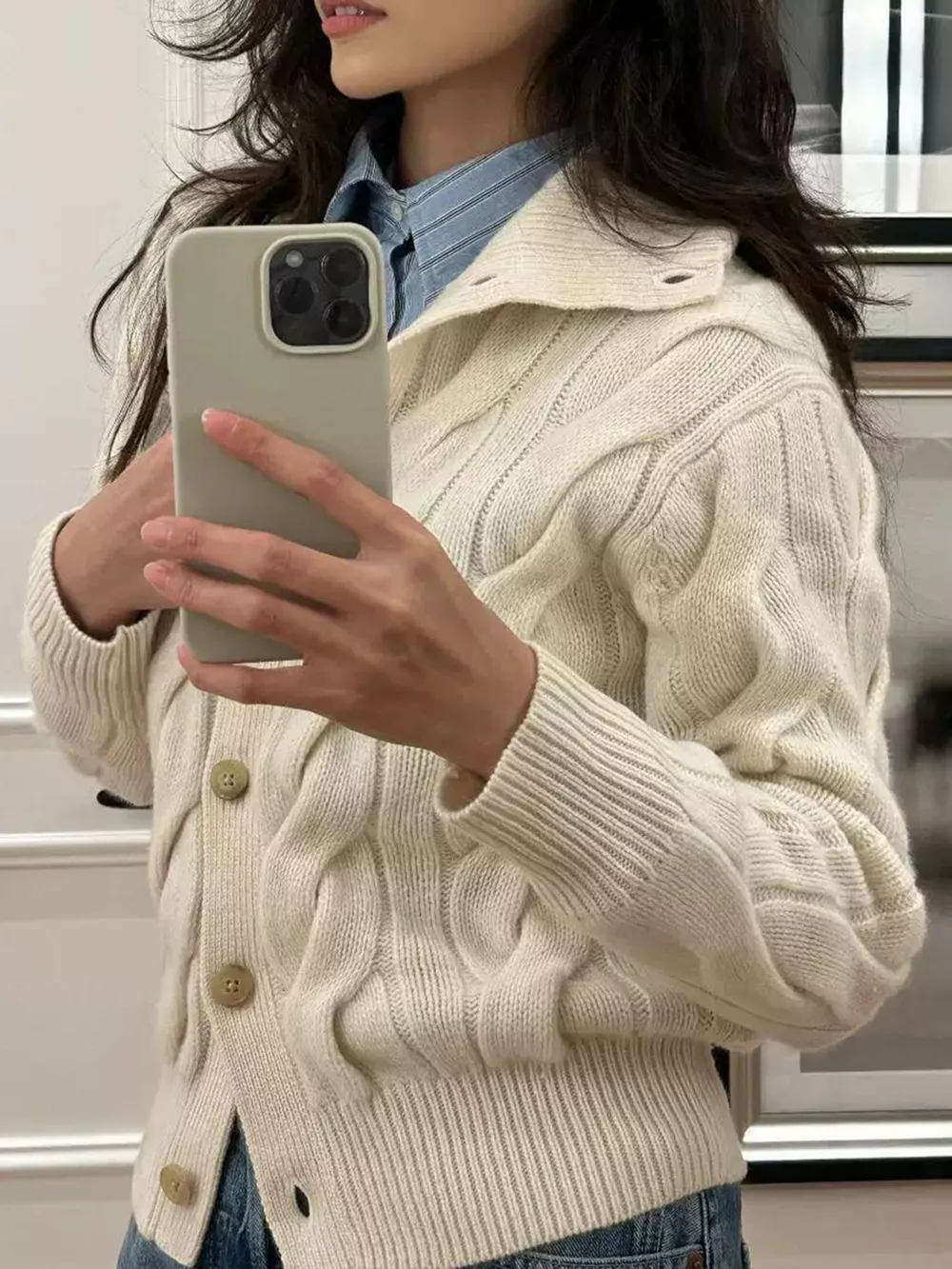 Cable Knit Button Up Cardigan, image 4