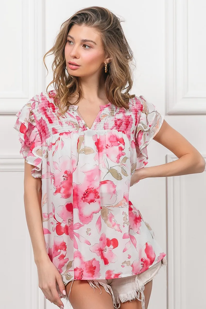 Floral Print Flutter Sheer Top, image 10