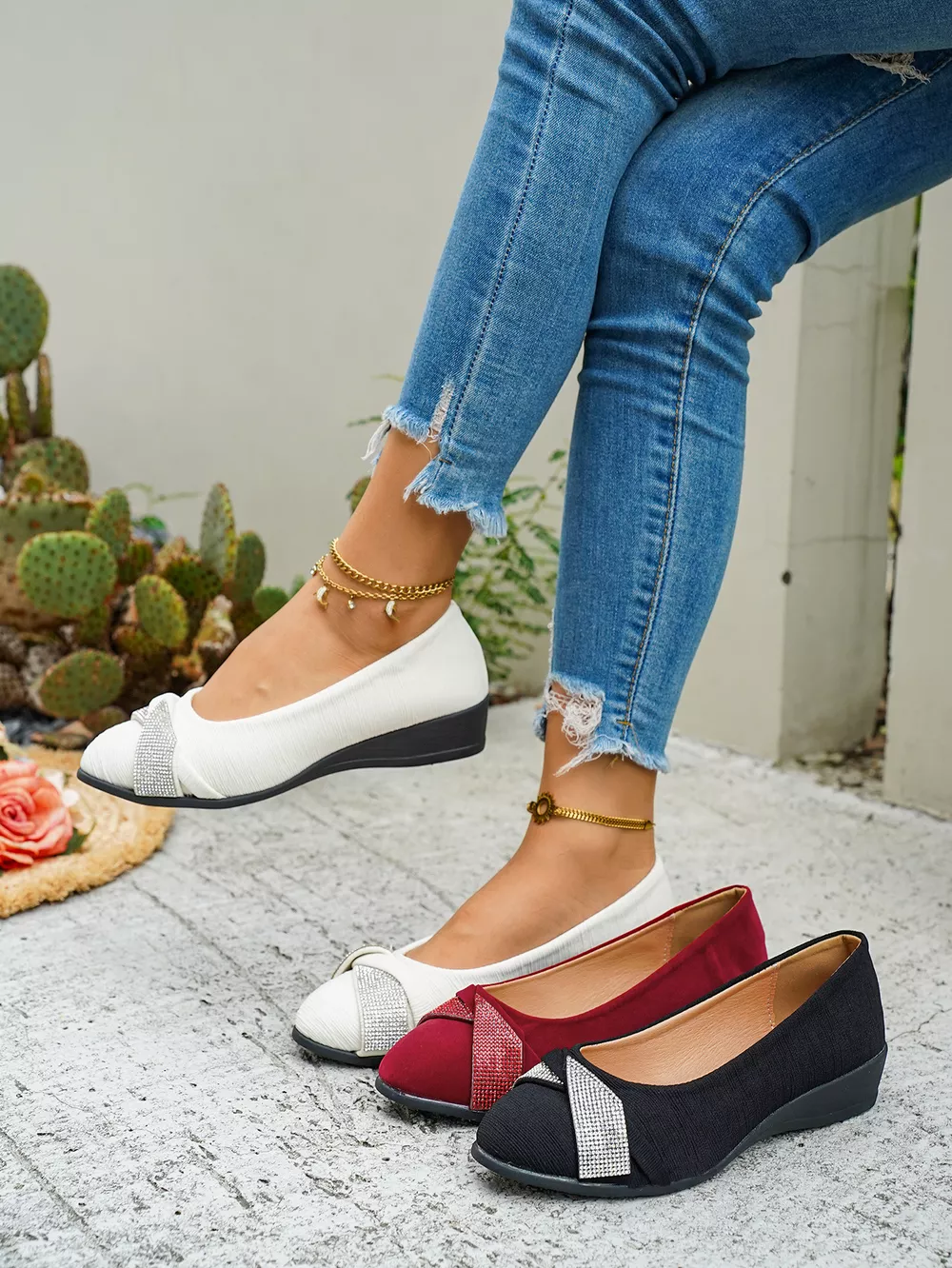 Rhinestone Embellished Wedge Slip-Ons, image 3