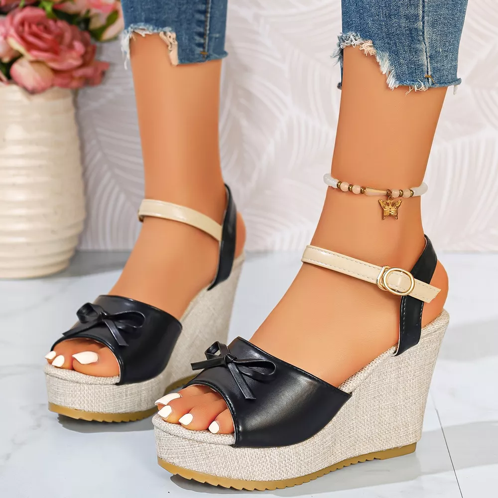 Bow Peep Toe Wedge Sandals, image 3