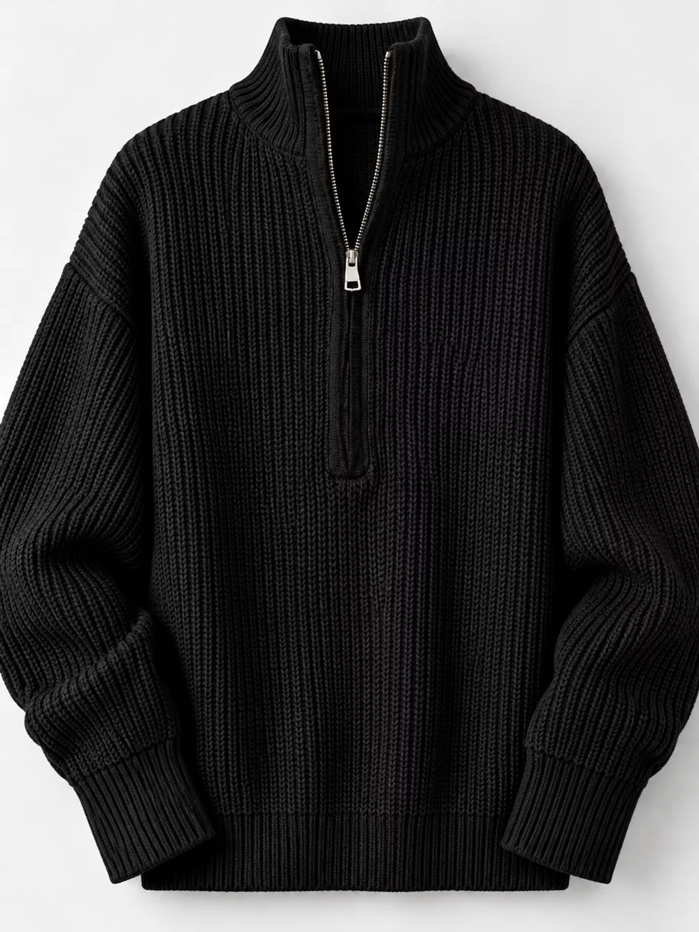 Full Size Half Zip Dropped Shoulder Sweater Plus Size, image 16
