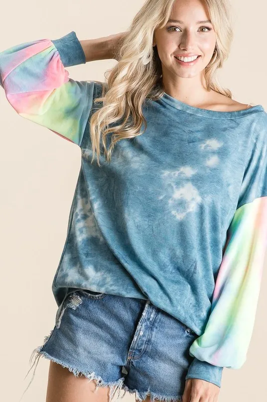 Tie Dye French Terry Top With Contrast Tie Dye, image 7