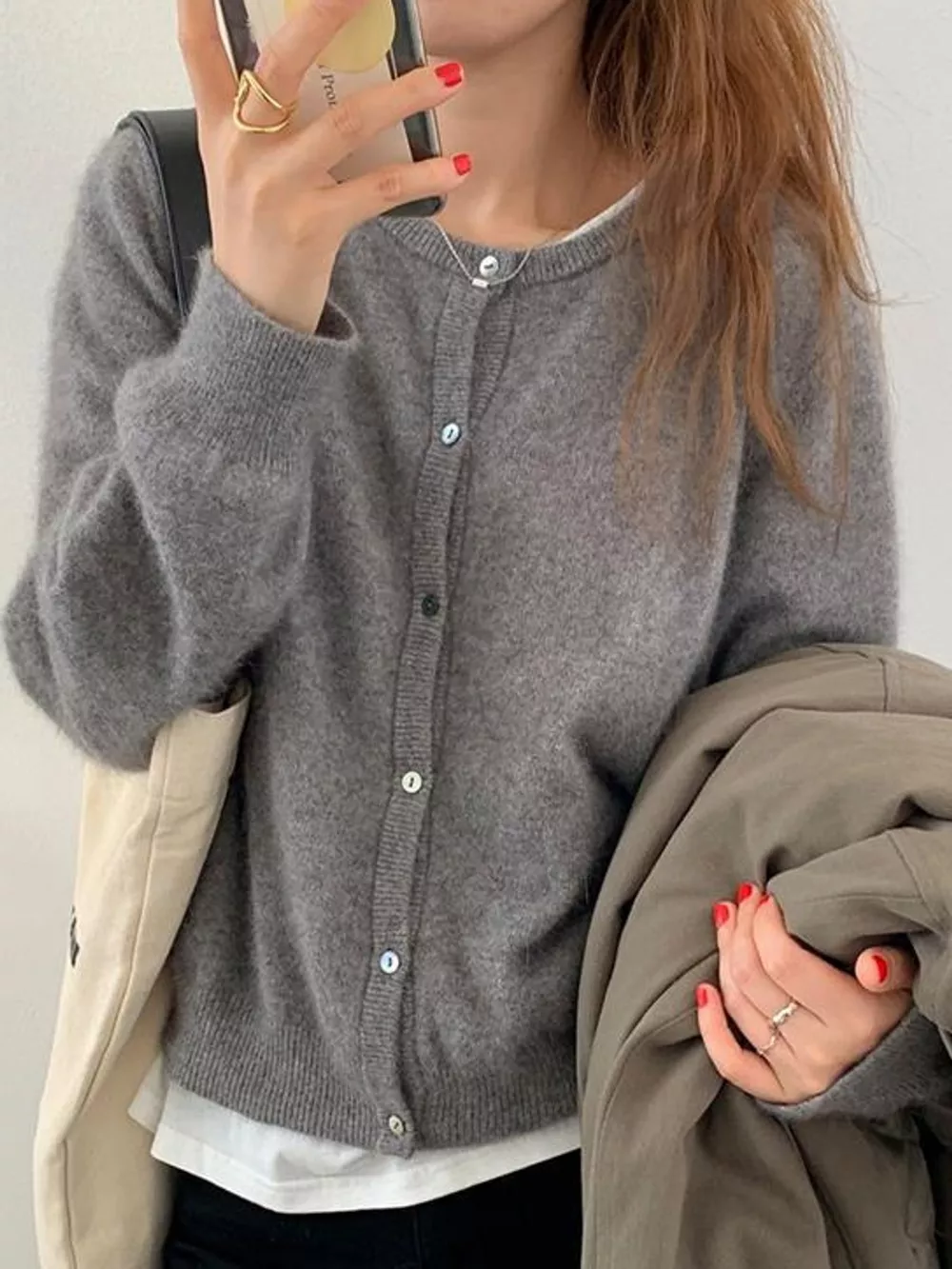 Crew Neck Button-Down Knit Cardigan, image 16