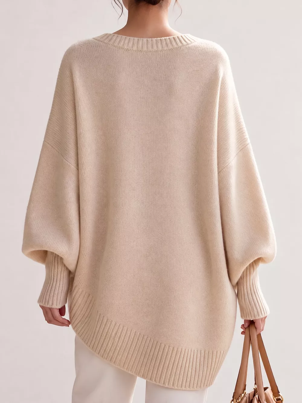 Full Size V-Neck Oversized Batwing Sleeve Sweater Plus Size, image 13