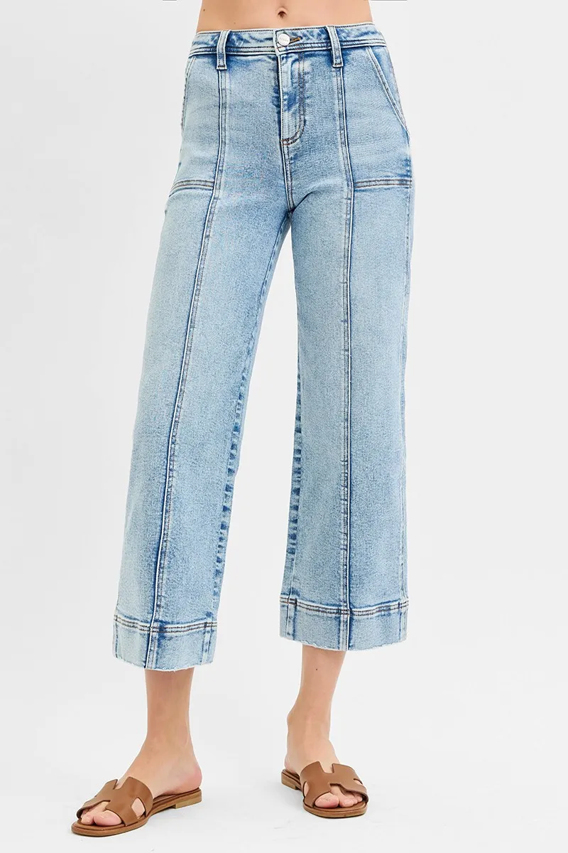 Full Size High Rise Crop Wide Front Seam Detailed Jeans Plus Size, image 6