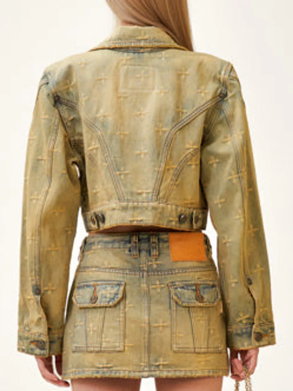 Cross Pattern Cropped Denim Jacket, image 2