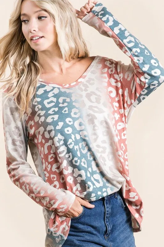 Gradation Leopard Print Textured Knit Top, image 5