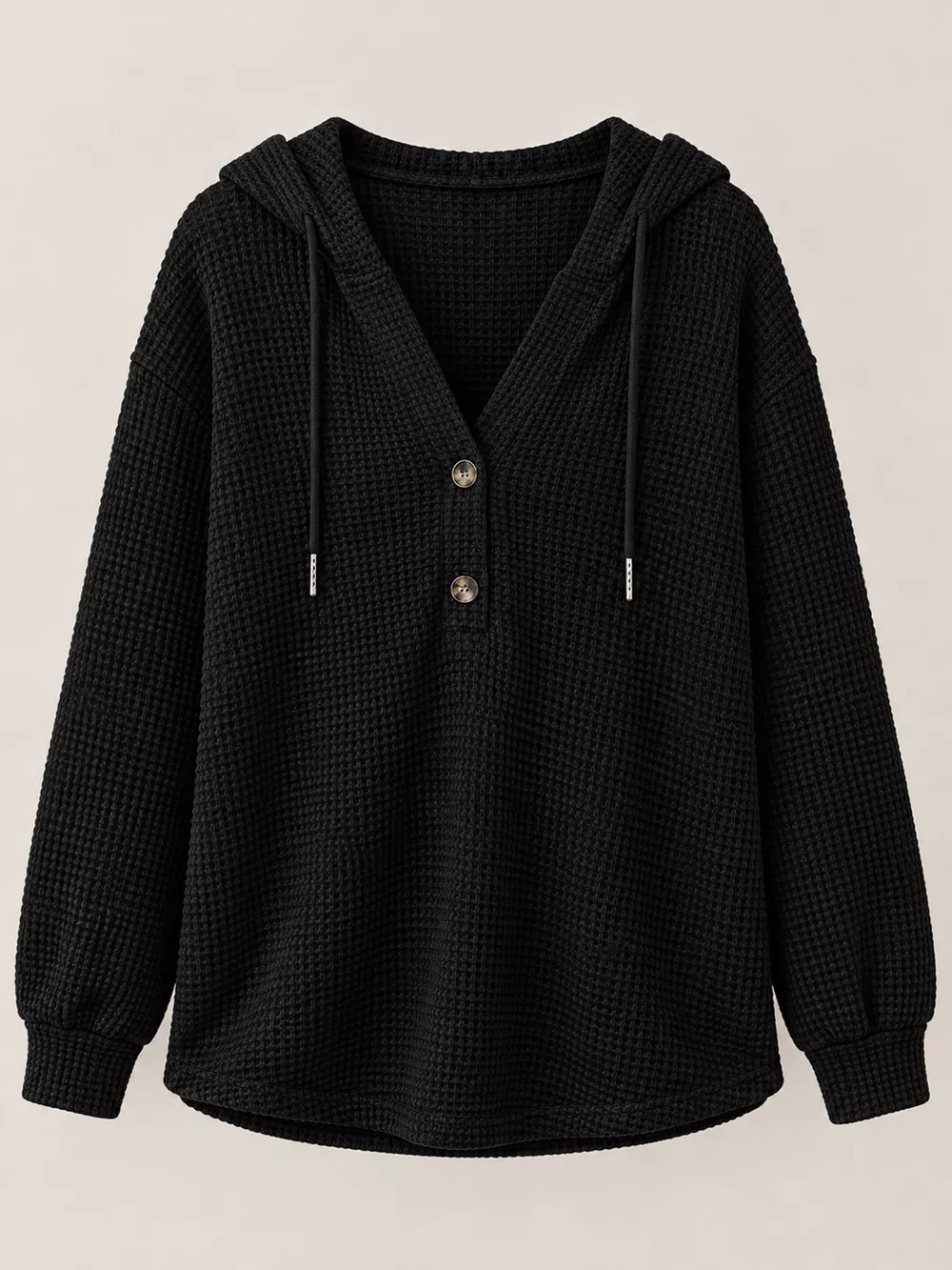 Full Size Waffle Knit Button Detail Hoodie Plus Size, image 30
