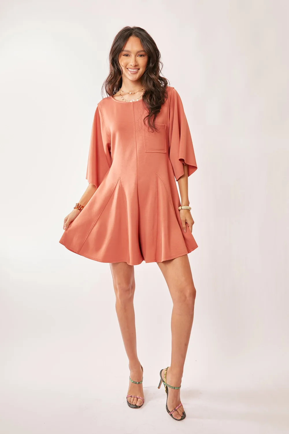 Solid Draped Sleeve Ties Back Skort Romper, image 5