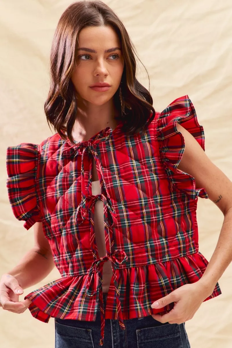 Christmas Holiday Plaid Ruffled Quilt Vest Top, image 5