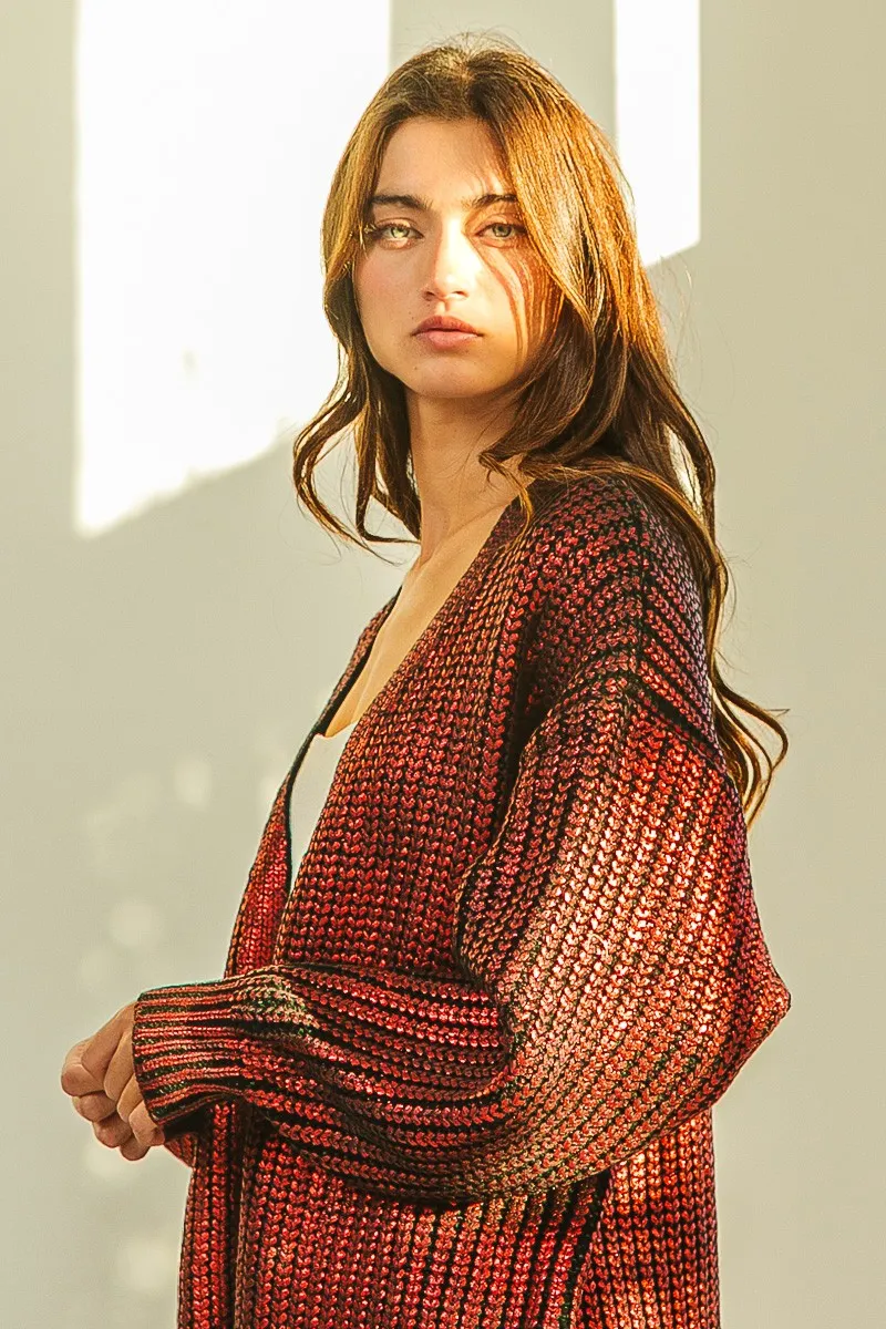 Metallic Knit V-neck Open Sweater Cardigan, image 16