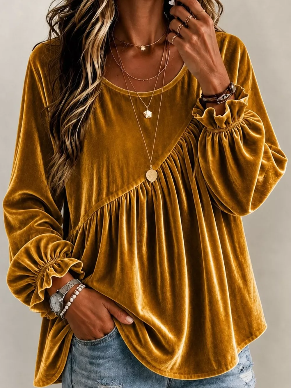 Full Size Velvet Long Sleeve Blouse Plus Size, image 13