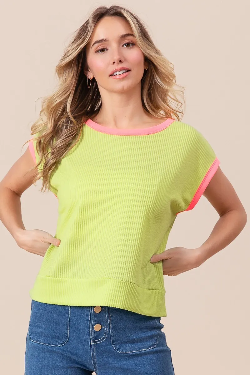 Cord Rib Knit Contrast Banded Top, image 19