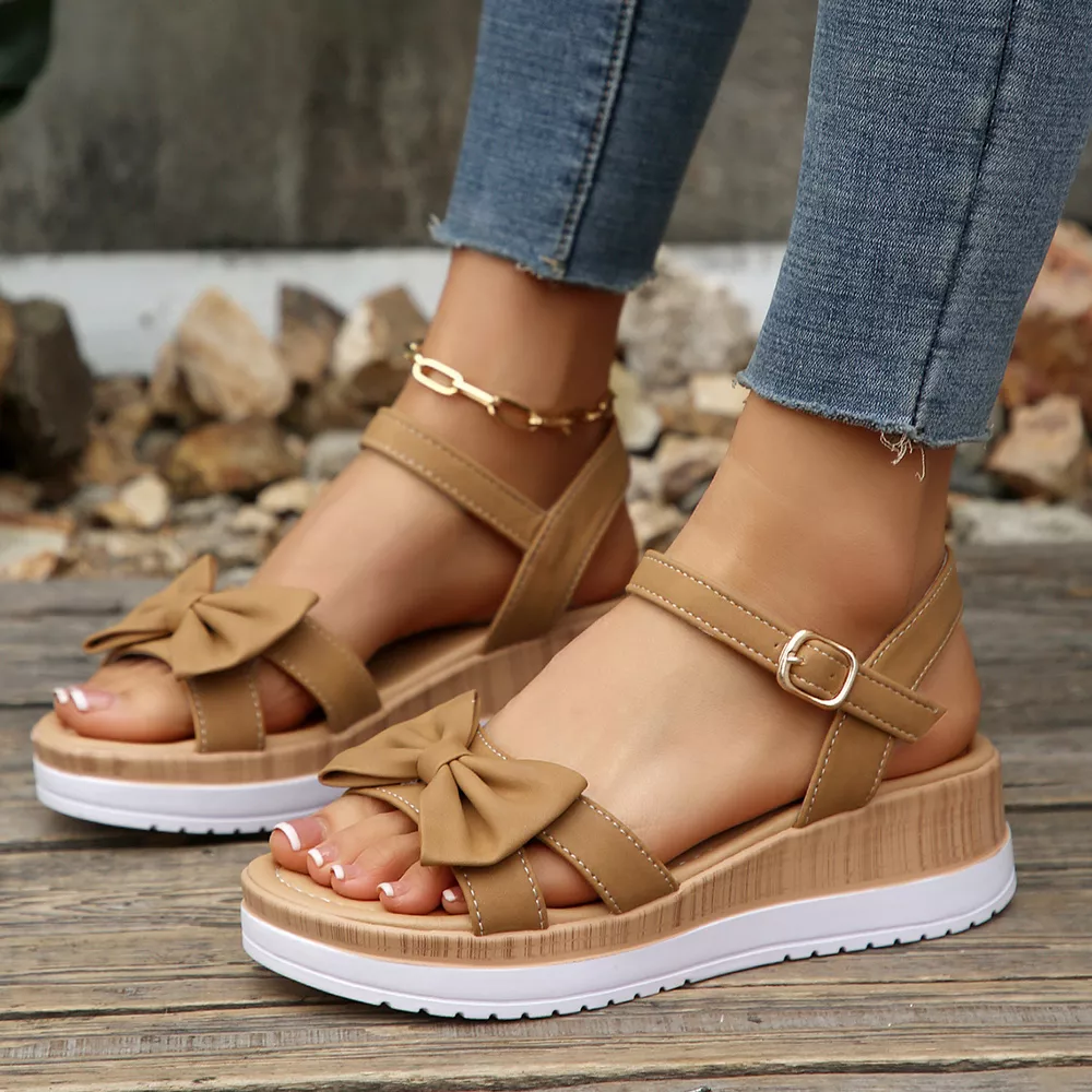 Bow Open Toe Wedge Sandals, image 8