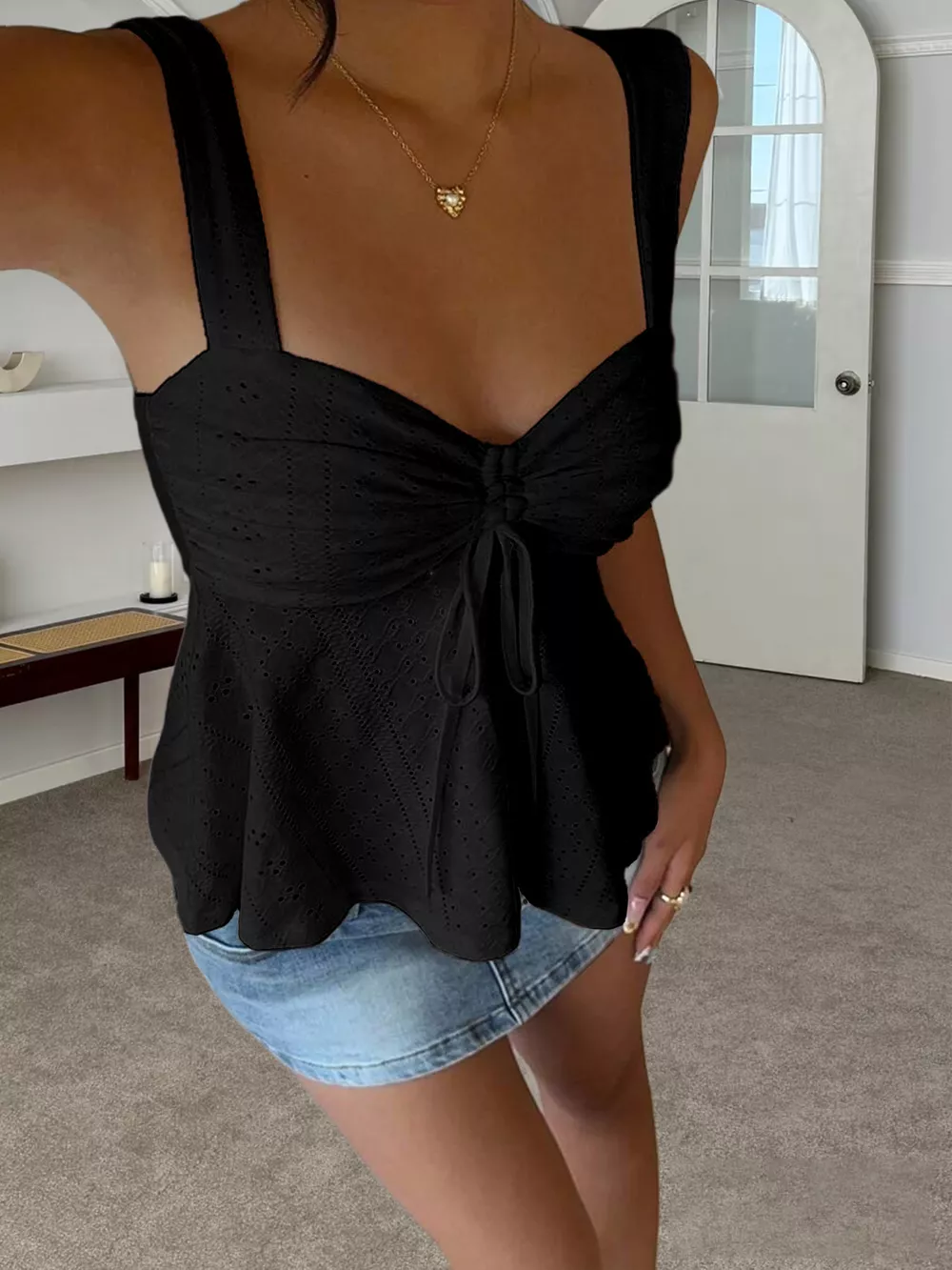 Eyelet Embroidered Drawstring Cami Top, image 10