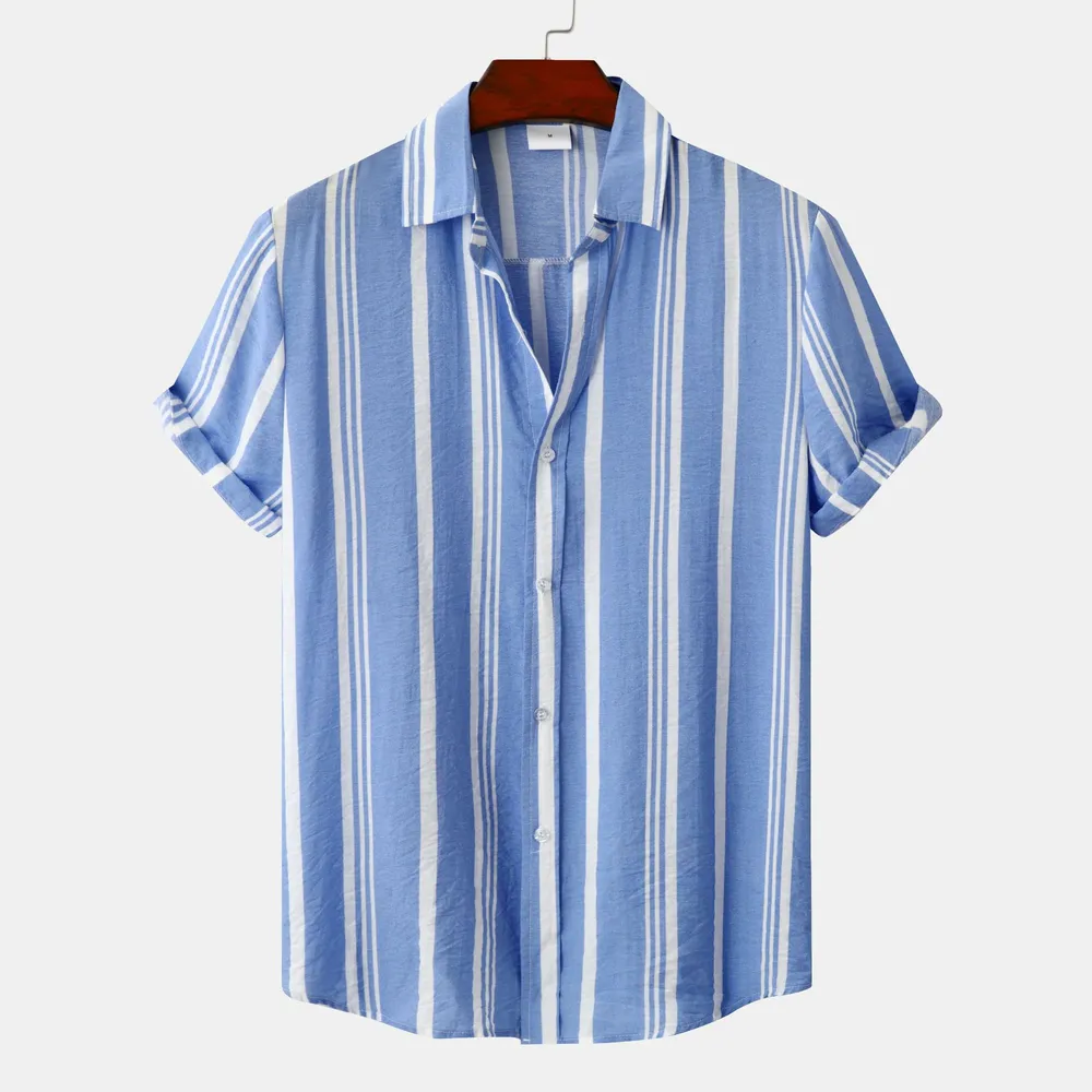 Men's Plus Size Striped Short Sleeve Button-Down Shirt, image 14