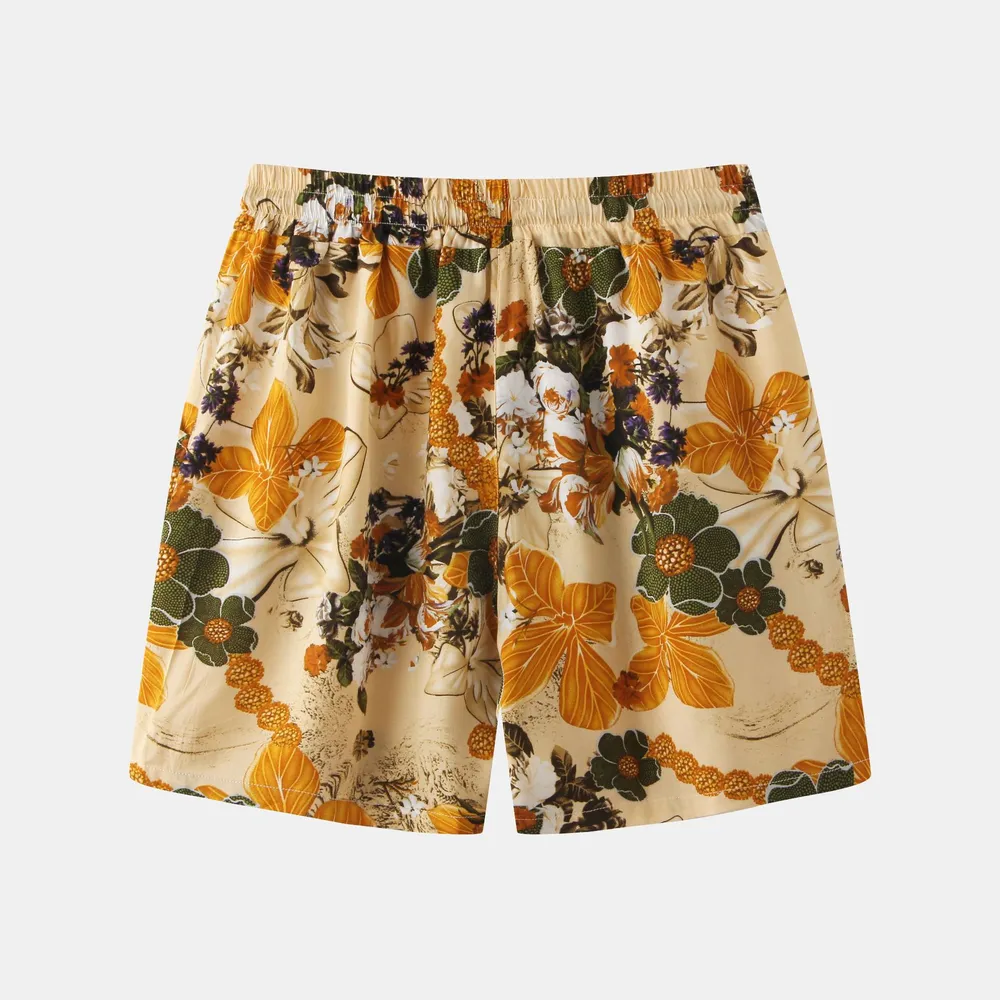 Men's Plus Size Floral Print Elastic Waist Casual Shorts, image 3